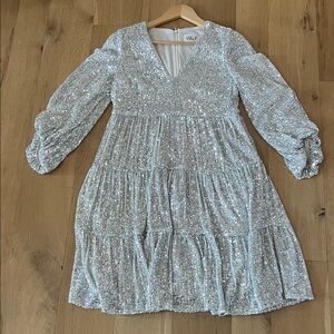 Eliza J Shimmering Silver Kids Dress